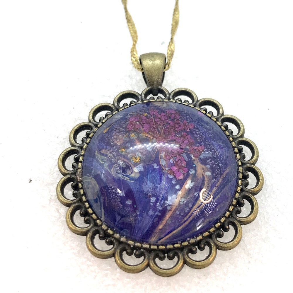 Necklace Handmade large Pendant antique gold color  NSN